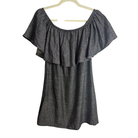Reformation Tennessee Panama Gray Chambray Denim Ruffled Mini Dress Size Small - Picture 8 of 10